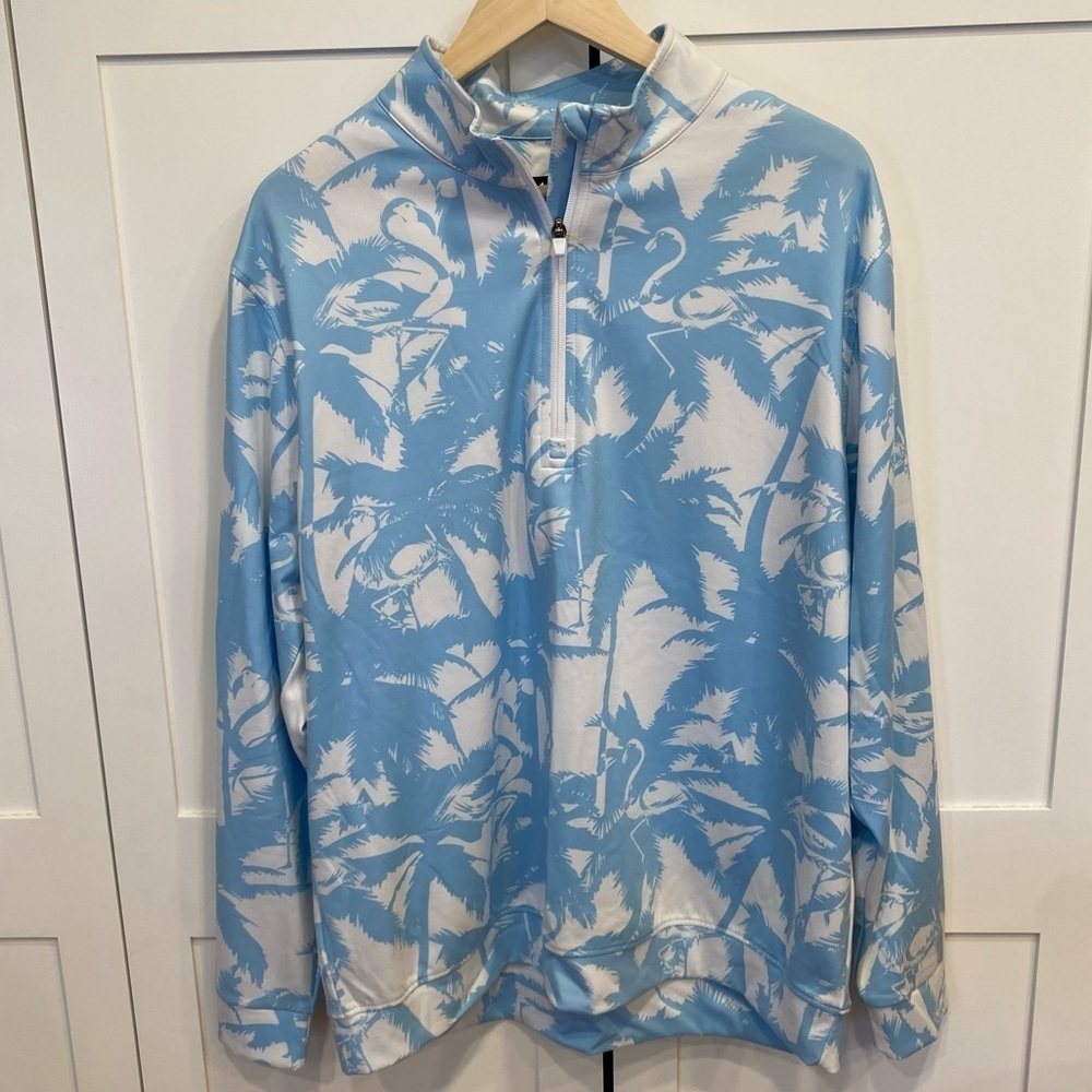 Waggle Golf 1/4 Zip Pullover Sweatshirt Palm Trees Flamingos